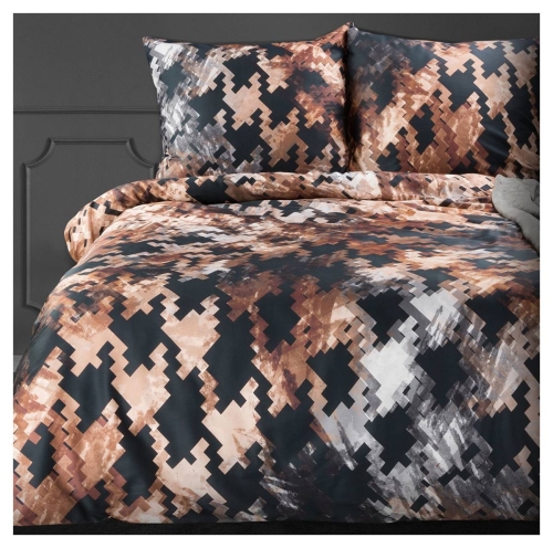 Pościel z naturalnej tkaniny Tencel brązowo czarna 160x200 Premium Eurofirany