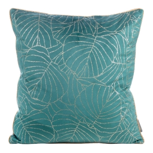 Poszewka LC velvet ciemno turkusowo złota 45x45 Lili liście