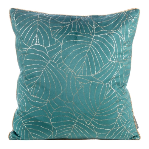 Poszewka LC velvet ciemno turkusowo złota 45x45 Lili liście