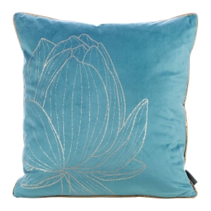Poszewka LC velvet 45x45 Lotos Kwiat niebiesko złota