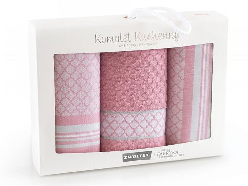 Komplet ścierek 2x50x70 + ręcznik 30x50 Maroko róż