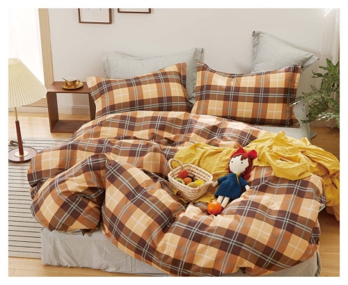 Komplet pościeli dwustronnej beżowo brązowej 200x220 w kratkę