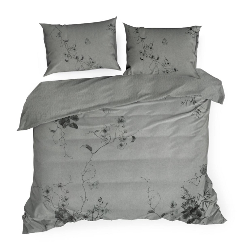 Ekskluzywna pościel Terra Collection popielata w kwiaty 220x200 Palermo
