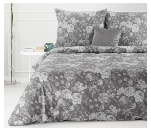 Komplet pościeli z bawełny stalowej 160x200 w kwiaty Sara