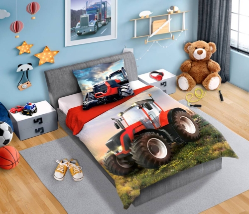 Pościel bawełniana 160x200 Traktor czerowny