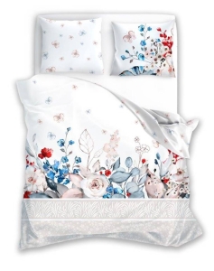 Pościel bawełniana biała Trendy 220x200 w kwiaty i motyle