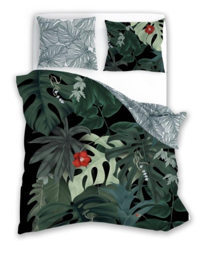 Pościel bawełniana zielona Trendy 220x200 liście monstery
