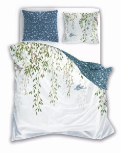 Pościel bawełniana biała Trendy 220x200 liście i ptaki