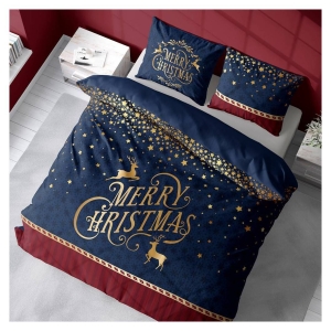 Komplet pościeli świątecznej granatowo czerwona Merry Christmas 160x200 Holland
