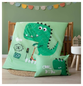 Komplet pościeli bambusowej zielonej do łóżeczka 90x120 Dinozaur 
