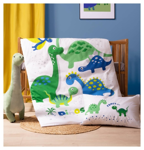 Komplet pościeli bambusowej do łóżeczka 100x135 Zielone Dinozaury