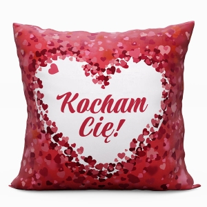 Poszewka w serduszka 40x40 Kocham Cie