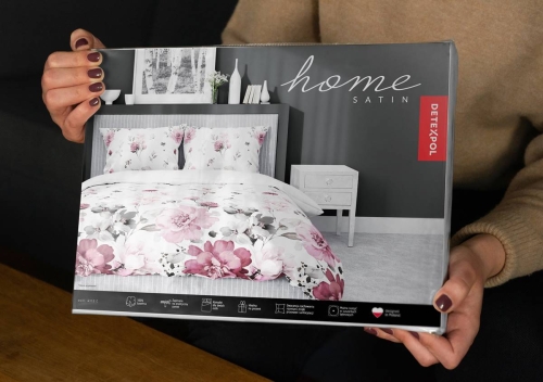 Pościel satyna bawełniana Home Satin biała 200x200 kwiaty popielato różowe
