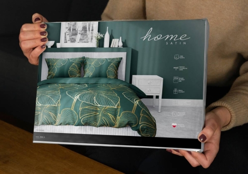 Pościel satyna bawełniana Home Satin zielona 160x200 w złote liście
