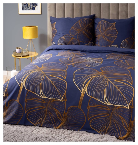 Pościel satyna bawełniana Home Satin granatowa 160x200 w złote liście