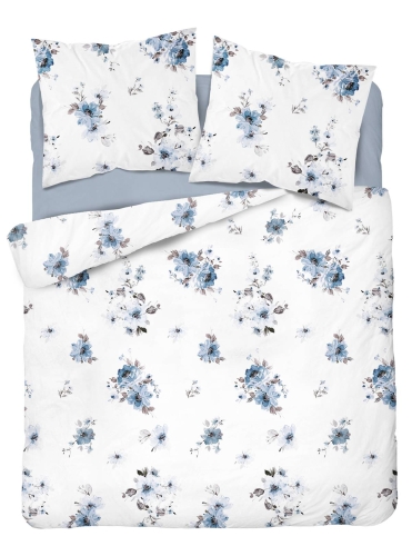 Pościel satyna bawełniana Home Satin biała 160x200 w błękitne kwiaty