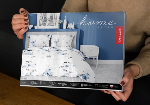 Pościel satyna bawełniana Home Satin biała 160x200 w błękitne kwiaty