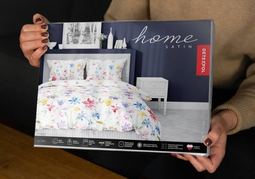 Pościel satyna bawełniana Home Satin biała 220x200 w kolorowe kwiaty