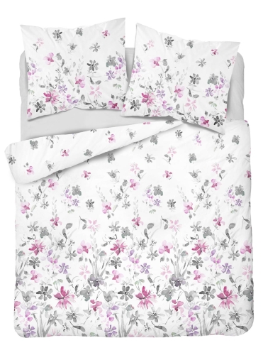 Pościel satyna bawełniana Home Satin biała 160x200 w różowo popielate kwiaty
