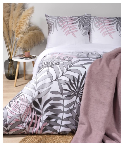 Pościel satyna bawełniana Home Satin biała 160x200 w liście