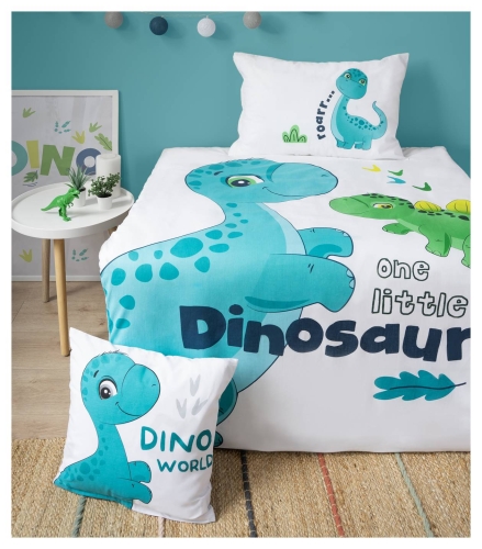 Komplet pościeli bawełnianej do łóżeczka 90x120 Turkusowy Dinozaur