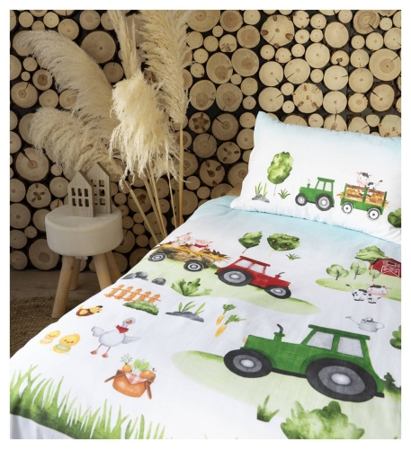 Komplet pościeli bawełnianej do łóżeczka 90x120 Traktory