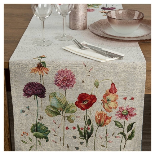 Bieżnik gobelinowy popiel 40x100 w kwiaty
