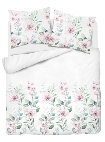Pościel satyna bawełniana biała Home Satin 160x200 w duże kwiaty i liście