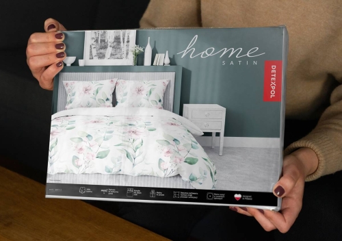 Pościel satyna bawełniana biała Home Satin 160x200 w duże kwiaty i liście