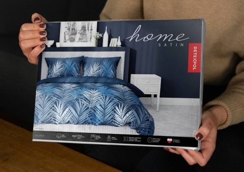 Pościel satyna bawełniana granatowa Home Satin 220x200 w liście