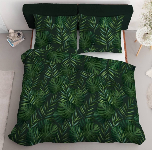 Pościel satyna bawełniana zielona Home Satin 160x200 w liście