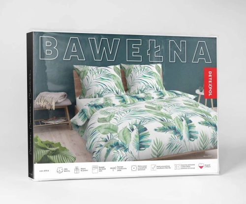 Pościel bawełniana biała 220x200 w liście