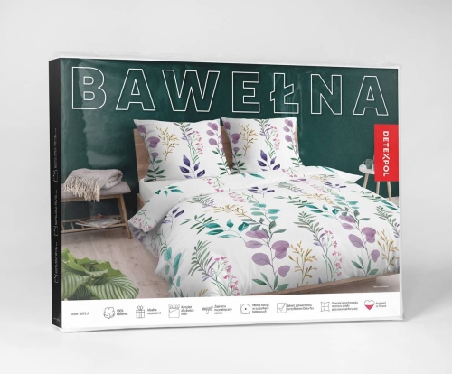 Pościel bawełniana biała 220x200 w kolorowe liście i kwiaty