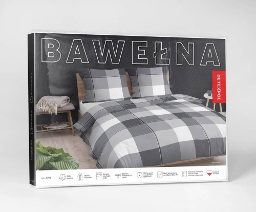 Pościel bawełniana odcienie szarości 160x200 w kratę