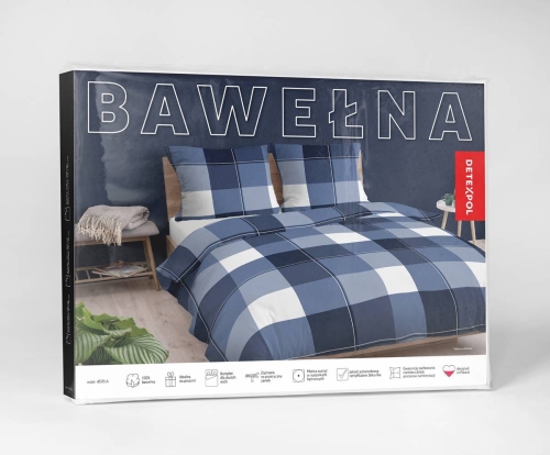 Pościel bawełniana odcienie błękitu 180x200 w kratę