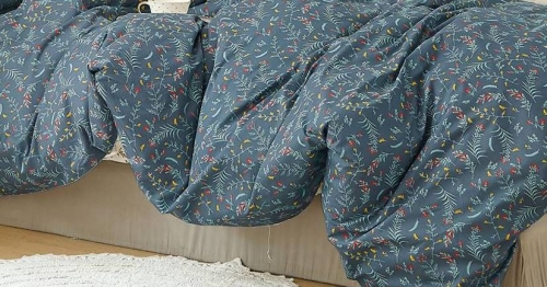 Komplet pościeli dwustronnej z bawełny satynowej 200x220 kremowo granatowej