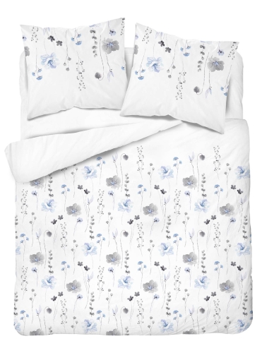 Pościel satyna bawełniana biała Home Satin 160x200 łąka kwietna niebiesko popielate kwiaty