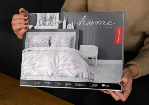 Pościel satyna bawełniana Home Satin 160x200 biało popielato różowe liście