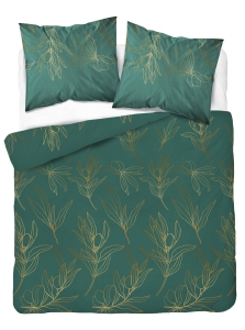 Pościel satyna bawełniana zielono złota Home Satin 180x200 w kwiaty