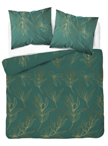 Pościel satyna bawełniana zielono złota Home Satin 180x200 w kwiaty