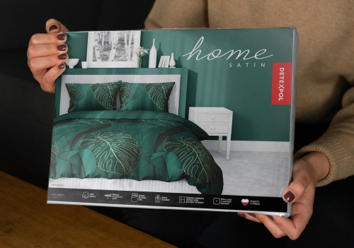 Pościel satyna bawełniana zielona Home Satin 180x200 w złote liście