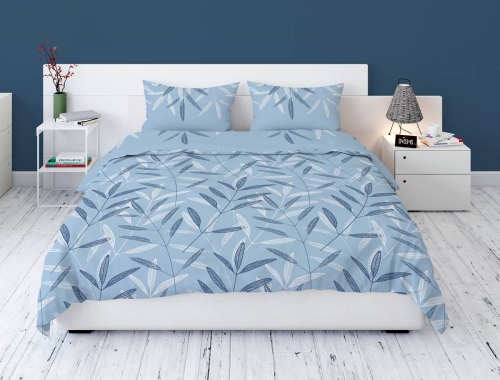 Pościel flanelowa błękitna 160x200 w liście