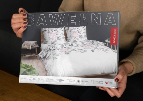 Pościel bawełniana biała 180x200 w różowe kwiaty 