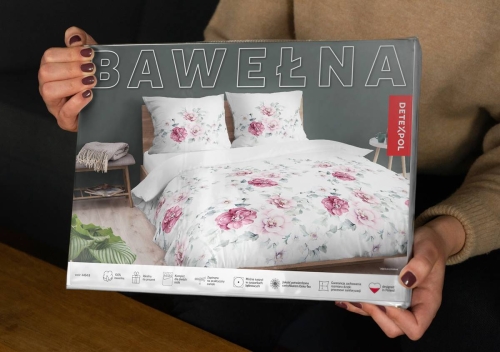 Pościel bawełniana biała 160x200 w kwiaty