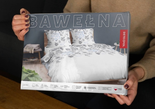 Pościel bawełniana biała 220x200 w niebieskie kwiaty