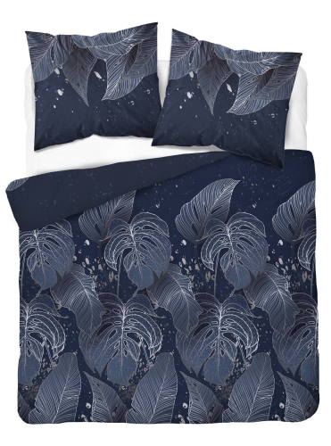 Pościel satyna bawełniana granatowa Home Satin 160x200 w srebrne liście