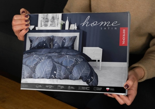 Pościel satyna bawełniana granatowa Home Satin 160x200 w srebrne liście
