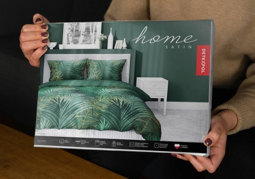 Pościel satyna bawełniana zielona Home Satin 160x200 w liście