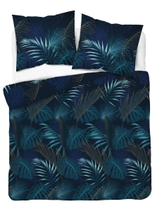 Pościel satyna bawełniana granatowa Home Satin 160x200 w liście