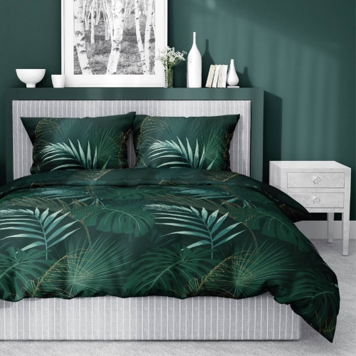 Pościel satyna bawełniana zielona Home Satin 180x200 w liście